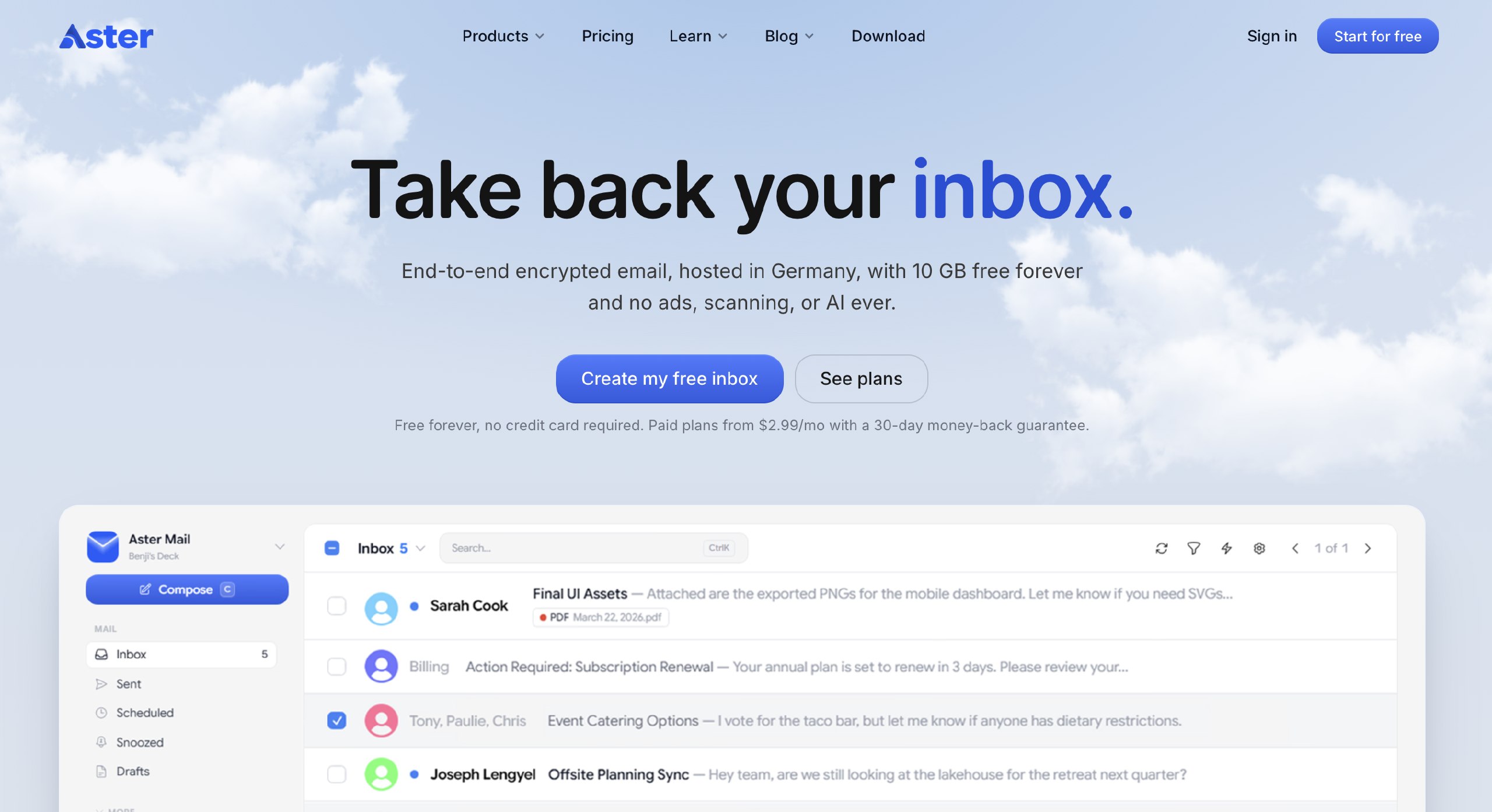 AsterMail:免费加密邮箱推荐